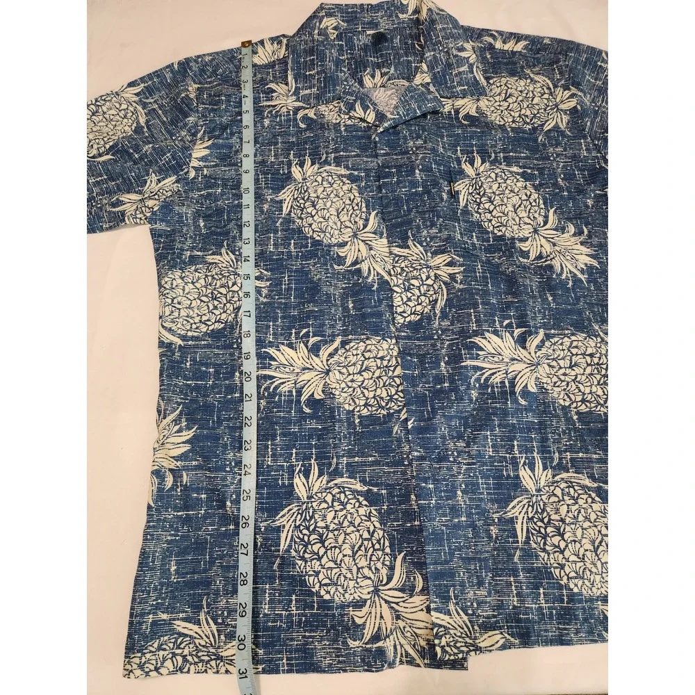Palmwave Hawaii 100% Cotton Blue Mens Pineapple Floral Short Sleeve Shirt XL - Picture 4 of 7